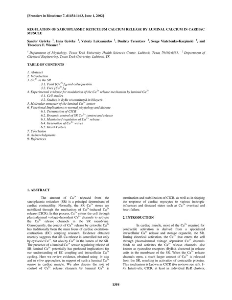 (PDF) Regulation of sarcoplasmic reticulum calcium release by luminal ...