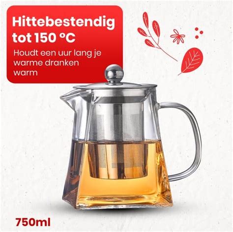 Procidi Glazen Theepot Met Filter Theekan Met Infuser Dubbelwandig