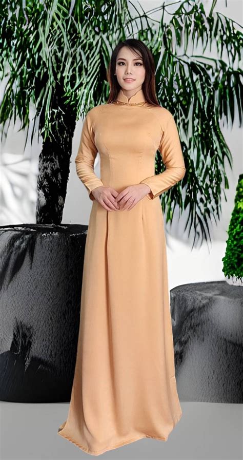 Ao Dai Vietnamese Dress Cream Nude Long Dress S 4xl Etsy