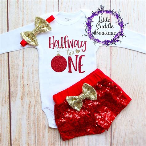 Halfway To One Christmas Baby Shorts Outfit 6 Month Outfit Etsy