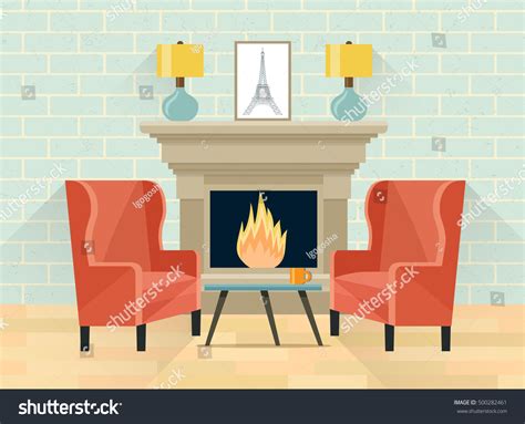 Interior Living Room Fireplace Chairs Vector Stock Vector Royalty Free 500282461 Shutterstock