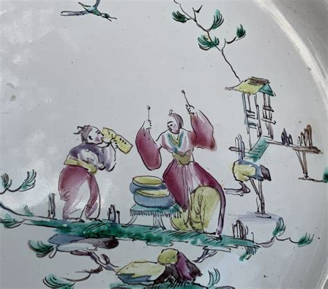 Proantic Xviiith Moustiers Ceramic Plate Chinese Pagodas Terrace A