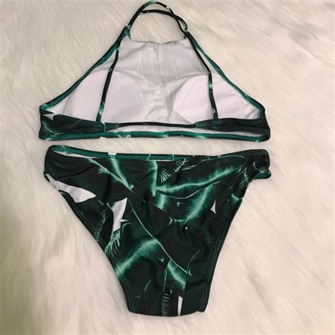 Swim Green Leaf Brazilian Style High Neck Bikini Poshmark