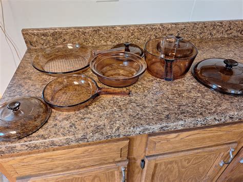 Vintage Corning Visions Glass Cookware Visionware Amber Brown Pieces