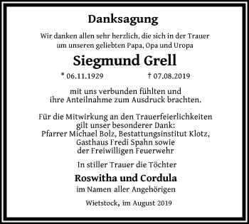 Traueranzeigen Von Siegmund Grell Trauer Anzeigen De