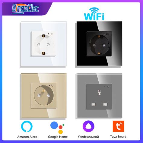 Bingoelec Wifi Tuya Smart Wall Socket Glass Panel Outlet Plug Relay