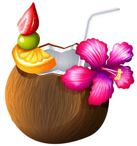 Exotic Coconut Cocktail Png Clipart For Hawaiian Party Decorations