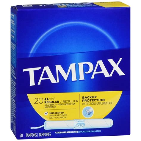 Tampax Tampons Cardboard Applicator Regular Absorbency Unscented 20