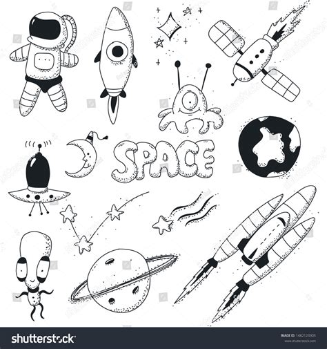 Space Doodles Vector Sketch Icons Set Stock Vector Royalty Free 1482123305 Shutterstock