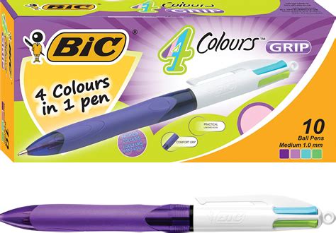 BIC Stylo à bille rétractable 4 couleurs Grip Fashion pointe moyenne 1