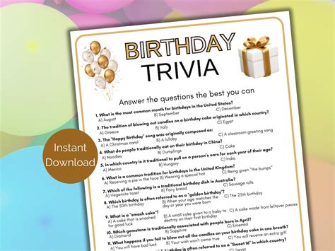 Birthday Trivia Game, Birthday Quiz, Birthday Themed Party Game ...