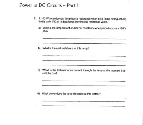 Solved Power In Dc Circuits Part I A W Incandescent Chegg