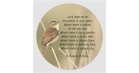 St Francis Of Assisi Prayer Bird Inspirational Classic Round Sticker Zazzle