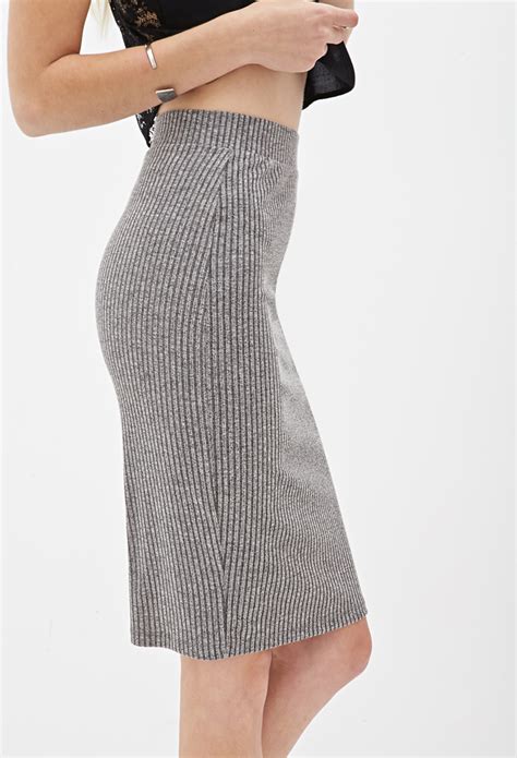 Lyst Forever 21 Ribbed Knit Pencil Skirt Youve Been Added To The Waitlist In Gray