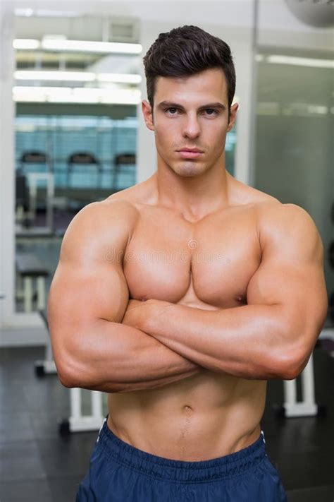 Shirtless Muscular Man Lifting Barbell In Gym Stock Image Image Of Healthy Caucasian 42579199