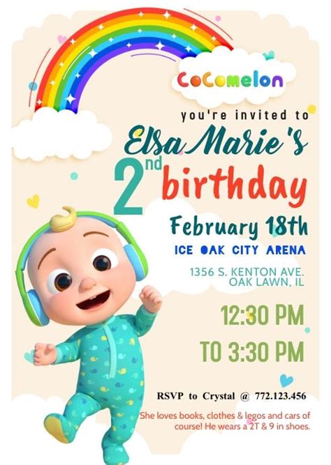 Free Editable 9 Cute Cocomelon Canva Birthday Invitation Templates