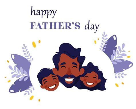 Happy Fathers Day Black Man With Daughter And Son Vector