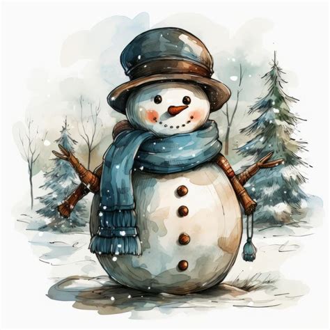 Premium Photo Hand Drawn Snowman Illustration Created With Generative Ai