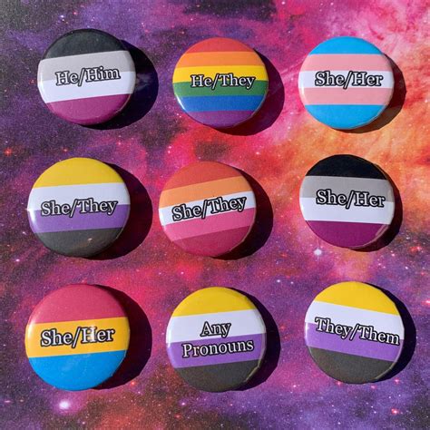 Pride Flag And Pronouns 32mm Butttons Lgbt Lesbian Gay Etsy