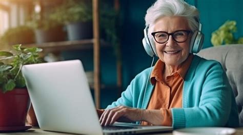 Premium Ai Image On Her Laptop The Senior Citizen Is Depicted