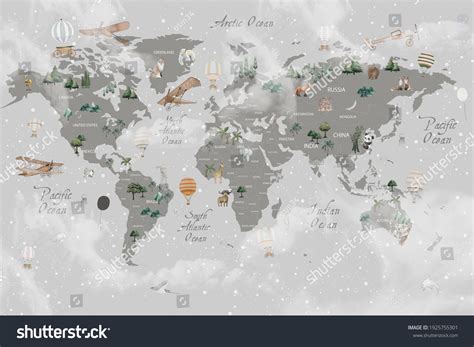 Animals World Map Kids Wallpaper Design Stock Illustration 1925755301 ...