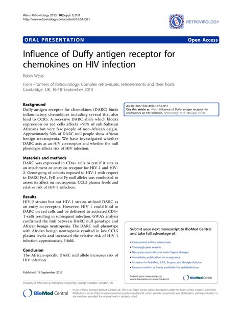 (PDF) Influence of Duffy antigen receptor for chemokines on HIV infection