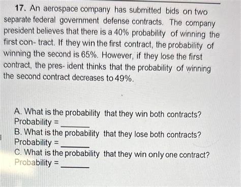 Solved An Aerospace Company Has Submitted Bids On Two Chegg