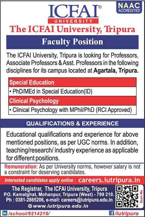 Assistant Professor Job Vacancy At The Icfai University Tripura