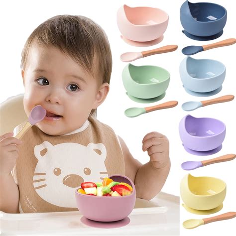 Silicone Baby Bowls With Spoon Pcs Baby Feeding Set Suction Bowls For