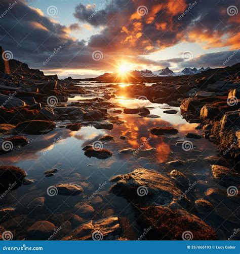 Incredible Sunset Landscape in Iceland Stock Illustration ...