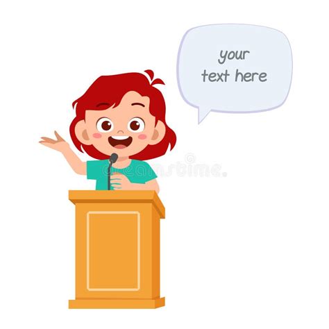 Happy Cute Cartoon Little Kid Girl Speak on Podium Stock Vector - Illustration of female, happy ...