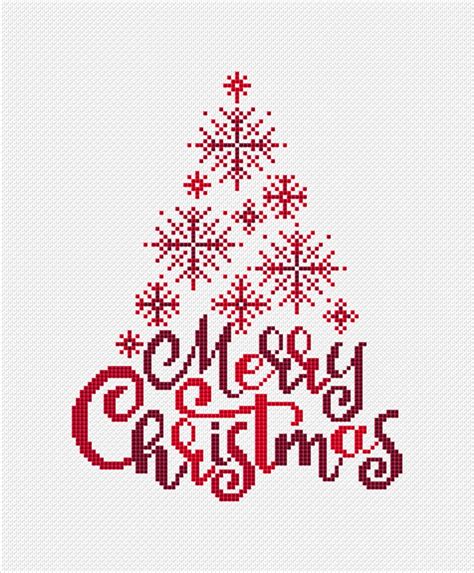 Merry Christmas Snowflake Tree Cross Stitch Pattern Christmas Etsy