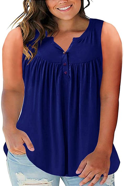 YONYWA Women Plus Size Tank Tops Summer Sleeveless Button Up Casual