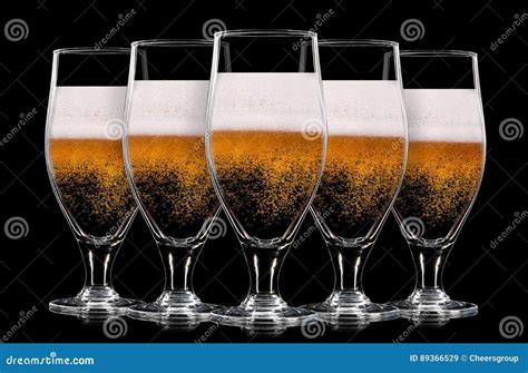 Set Of Beer Glasses On Black Background Stock Image Image Of Alcohol