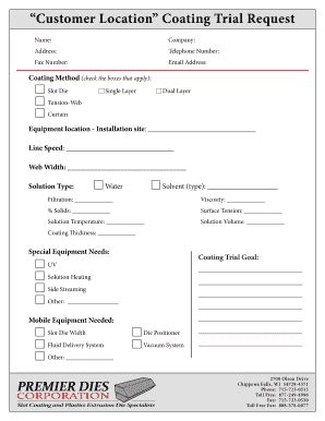 Fillable Online Fill Out The Customer Location Coating Trial Request