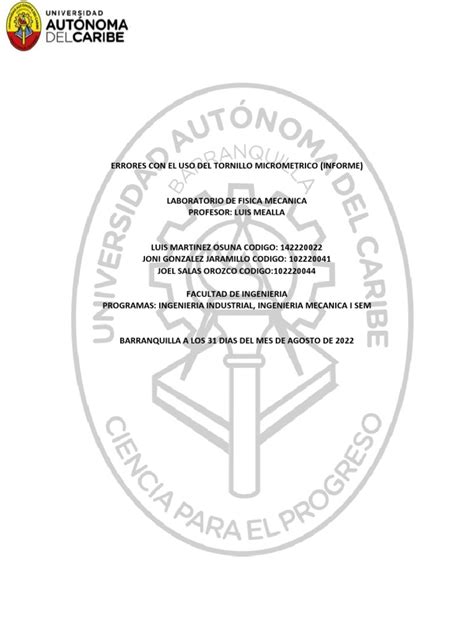 Informe Lab Fisica Pdf Exactitud Y Precisión Science