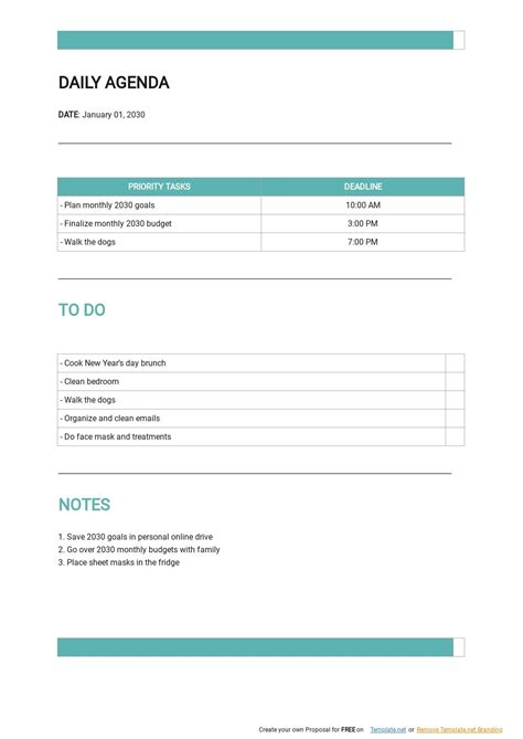 Printable Daily Agenda Template