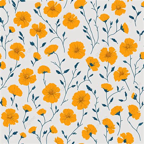 Seamless Pattern Marigold Colorful Flowers White Background Vector