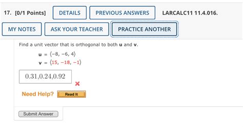 Solved 0 1 Points LARCALC11 11 4 016 Find A Unit Vector Chegg