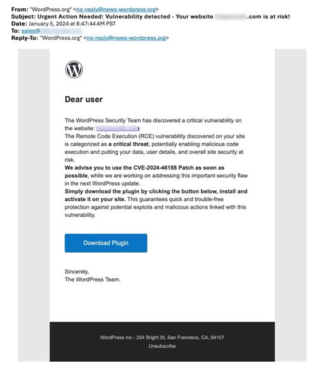 Wordpress Latest Phishing Scam Hoax Patch Cve 2024 46188 Glendale