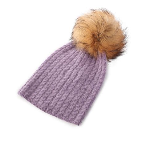 Womens Cable Cashmere Pom Pom Hat Heather Dunedin Cashmere