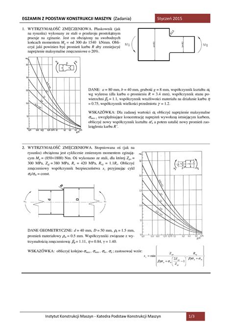 Zadania przykładowe PKM cz EGZAMIN Z PODSTAW KONSTRUKCJI MASZYN