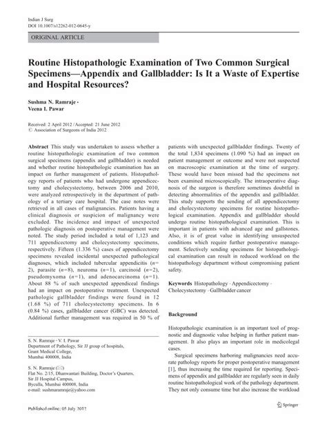 Pdf Routine Histopathologic Examination Of Two Common Surgical