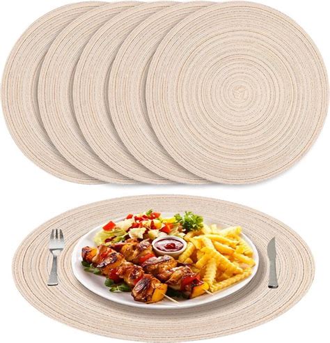 Placemats Rond Beige Gevlochten Placemats Set Van Hittebestendige