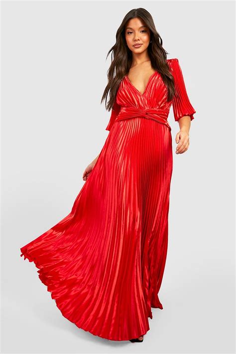 Satin Pleated Angel Sleeve Maxi Dress Boohoo Uk