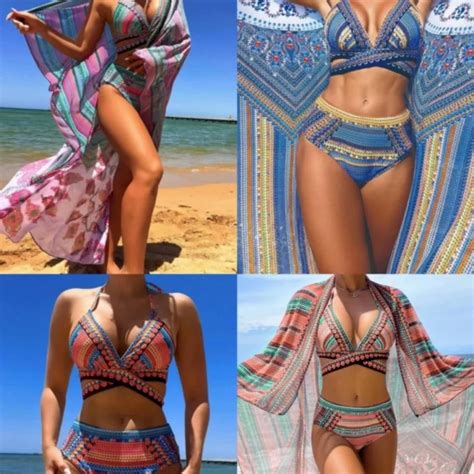 The Three Piece Bikini Features A Unique Design With Four Vibrant Colors Purple Blue Pink And Png