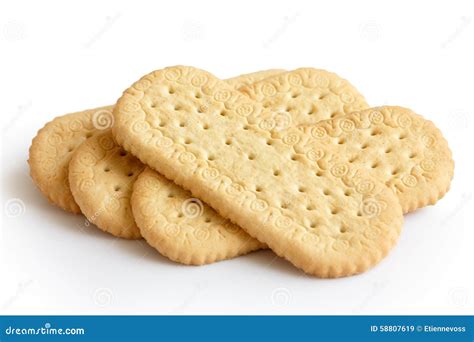 Pile Of Traditional Rich Tea English Biscuits Isolated On White Stock