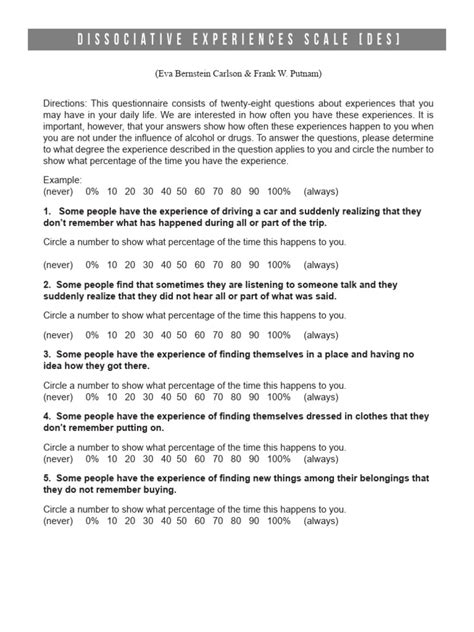 Dissociative Experiences Scale | PDF | Experience | Cognitive Science