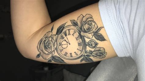 Clock And Rose Tattoo, Flower Tattoo, Tattoos, Tatuajes, Tattoo, Tattos, Tattoo Designs