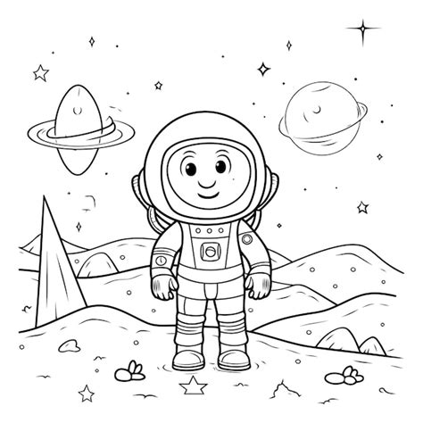 Libro para colorear para niños astronauta en el espacio Vector Premium